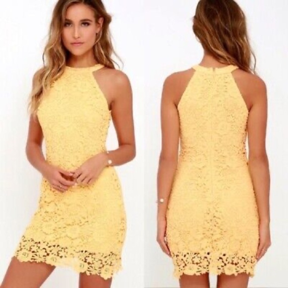 Yellow Lace Halter Dress